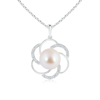 8mm AAA Akoya Cultured Pearl Flower Pendant with Diamonds in White Gold