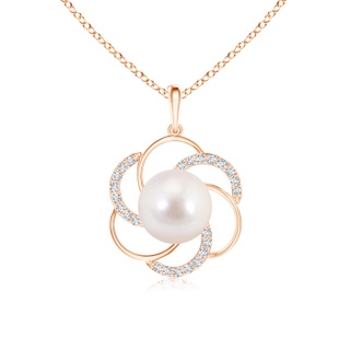 8mm AAAA Akoya Cultured Pearl Flower Pendant with Diamonds in Rose Gold