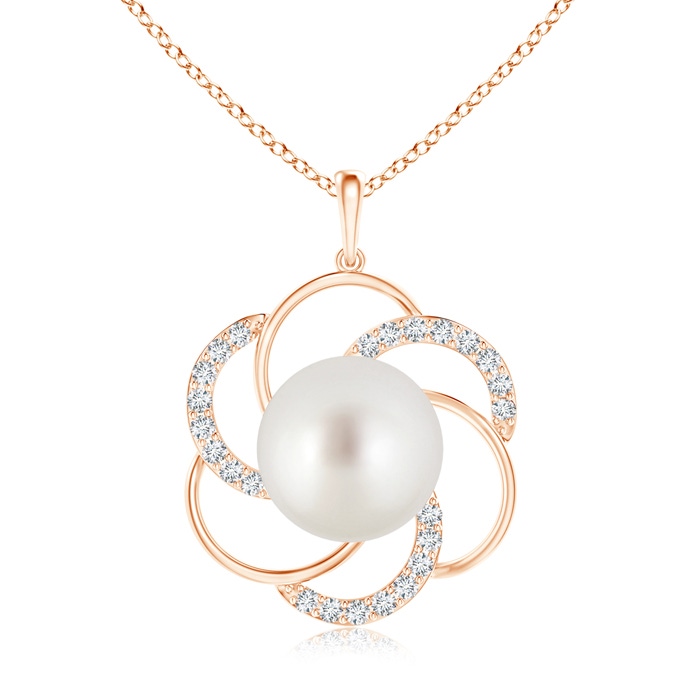 10mm AAA South Sea Pearl Flower Pendant with Diamonds in Rose Gold