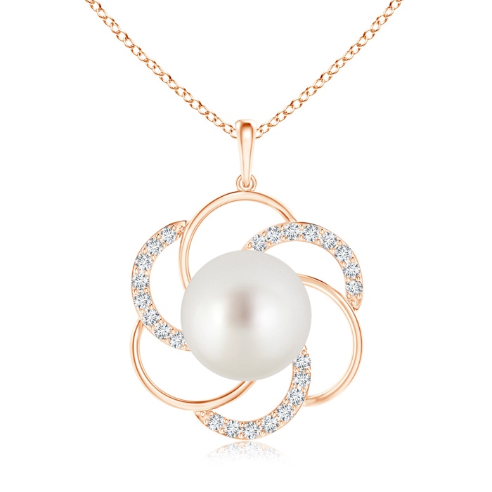 10mm AAA South Sea Pearl Flower Pendant with Diamonds in Rose Gold 