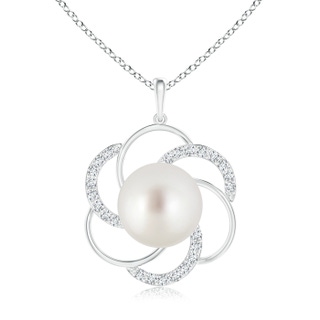 10mm AAA South Sea Pearl Flower Pendant with Diamonds in S999 Silver