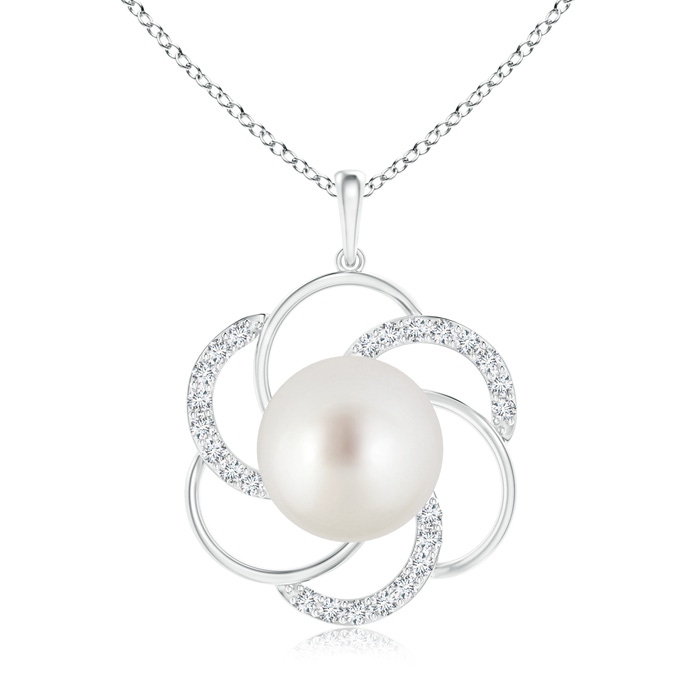 10mm AAA South Sea Pearl Flower Pendant with Diamonds in White Gold