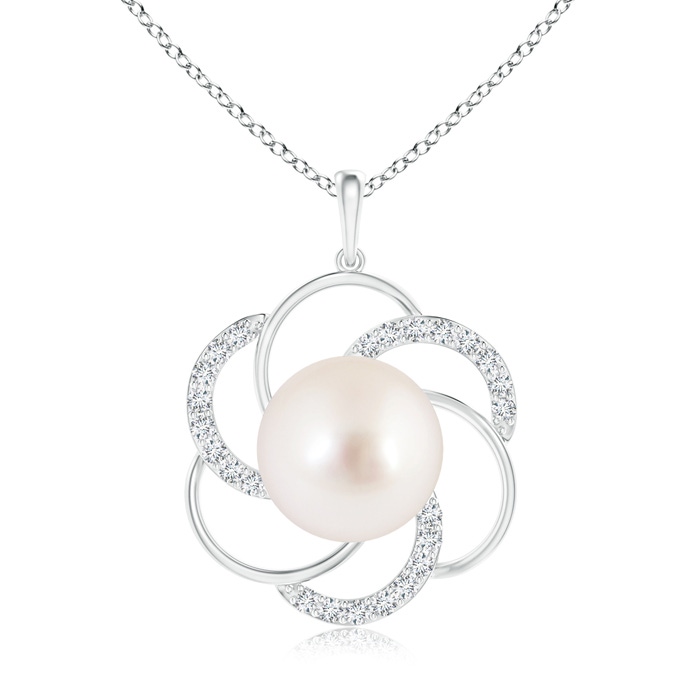 10mm AAAA South Sea Pearl Flower Pendant with Diamonds in S999 Silver