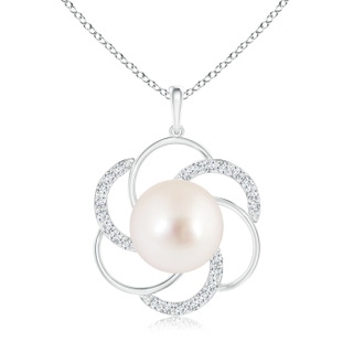 10mm AAAA South Sea Pearl Flower Pendant with Diamonds in White Gold