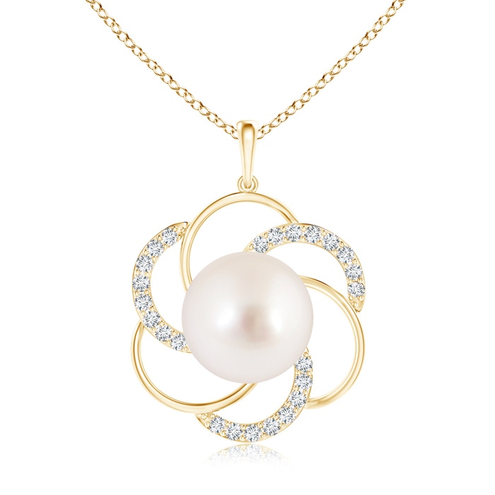 10mm AAAA South Sea Pearl Flower Pendant with Diamonds in Yellow Gold