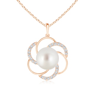 9mm AAA South Sea Pearl Flower Pendant with Diamonds in 9K Rose Gold
