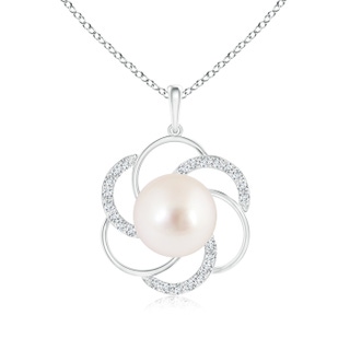 9mm AAAA South Sea Pearl Flower Pendant with Diamonds in S999 Silver