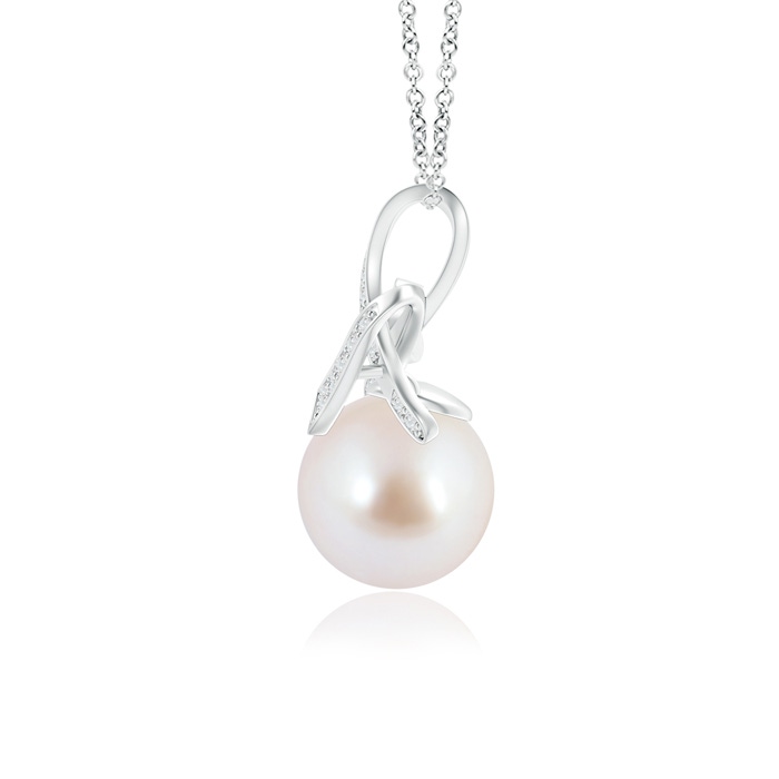 8mm AAA Japanese Akoya Pearl Pendant with Diamond Ribbon in White Gold product image