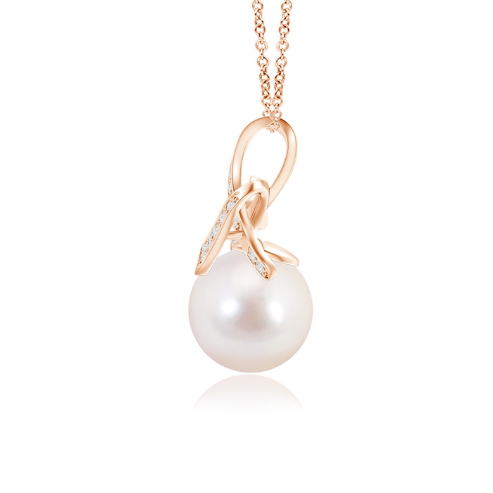 8mm AAAA Japanese Akoya Pearl Pendant with Diamond Ribbon in Rose Gold product image