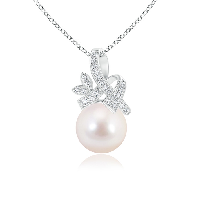 8mm AAAA Japanese Akoya Pearl Pendant with Diamond Ribbon in S999 Silver