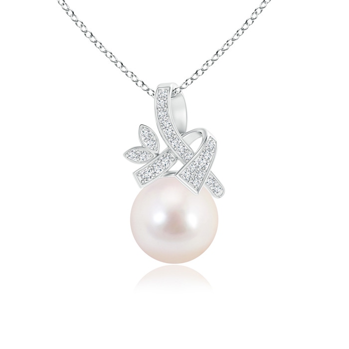 8mm AAAA Japanese Akoya Pearl Pendant with Diamond Ribbon in S999 Silver 