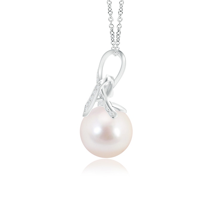 8mm AAAA Japanese Akoya Pearl Pendant with Diamond Ribbon in S999 Silver product image