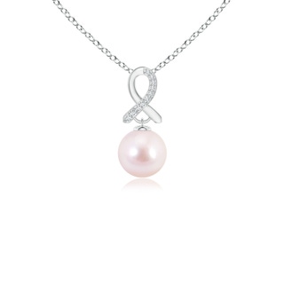 8mm AAAA Akoya Cultured Pearl Drop Pendant with Diamond Ribbon in White Gold