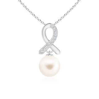 10mm AAA Freshwater Cultured Pearl Drop Pendant with Diamond Ribbon in White Gold