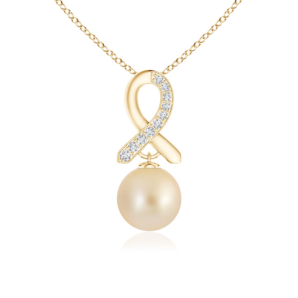 10mm AA Golden South Sea Cultured Pearl Pendant with Diamond Ribbon in Yellow Gold