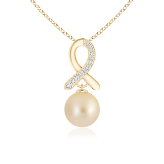 10mm AA Golden South Sea Cultured Pearl Pendant with Diamond Ribbon in Yellow Gold