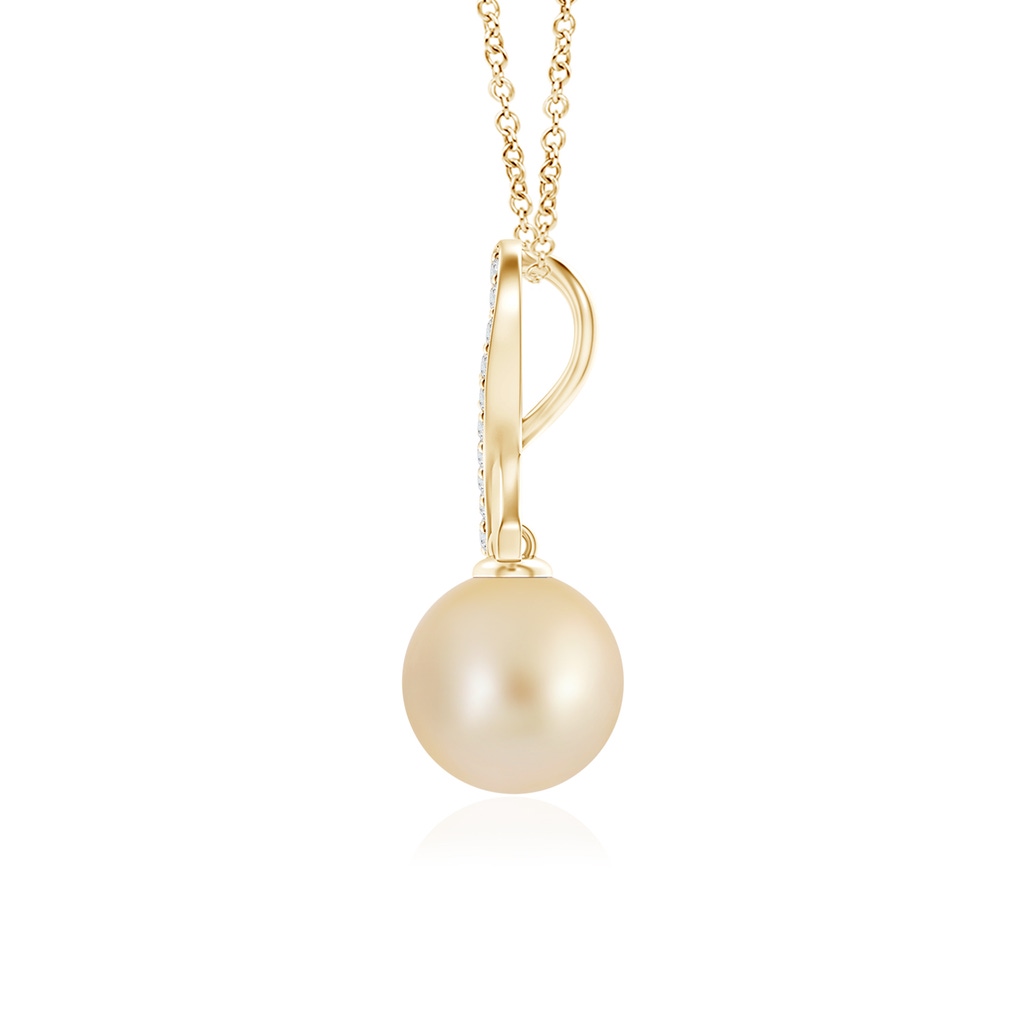 10mm AA Golden South Sea Cultured Pearl Pendant with Diamond Ribbon in Yellow Gold Product Image