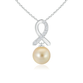 10mm AAA Golden South Sea Cultured Pearl Pendant with Diamond Ribbon in White Gold