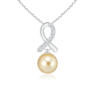 10mm AAAA Golden South Sea Cultured Pearl Pendant with Diamond Ribbon in White Gold