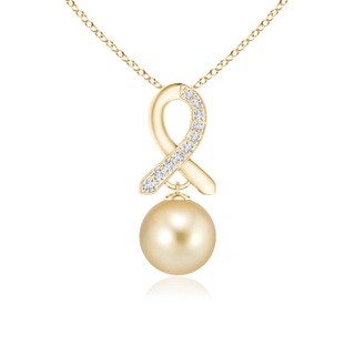 10mm AAAA Golden South Sea Cultured Pearl Pendant with Diamond Ribbon in Yellow Gold