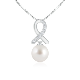 10mm AAA South Sea Pearl Drop Pendant with Diamond Ribbon in White Gold