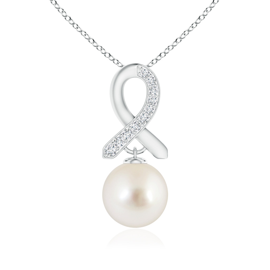 11mm AAAA South Sea Pearl Drop Pendant with Diamond Ribbon in White Gold