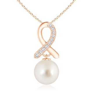 12mm AAAA South Sea Pearl Drop Pendant with Diamond Ribbon in Rose Gold
