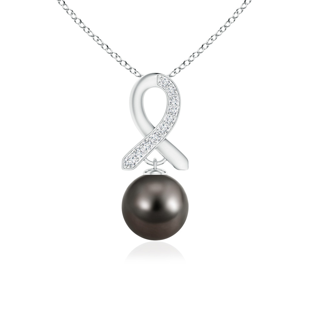 10mm AAA Tahitian Cultured Pearl Drop Pendant with Diamond Ribbon in White Gold