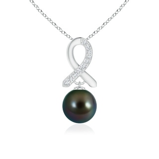 10mm AAAA Tahitian Cultured Pearl Drop Pendant with Diamond Ribbon in White Gold