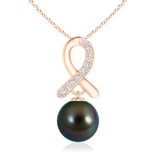 12mm AAAA Tahitian Cultured Pearl Drop Pendant with Diamond Ribbon in Rose Gold