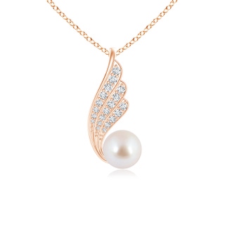8mm AAA Akoya Cultured Pearl Angel Wing Pendant with Diamonds in Rose Gold