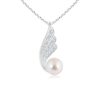 8mm AAA Akoya Cultured Pearl Angel Wing Pendant with Diamonds in White Gold