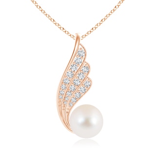 10mm AAA Freshwater Pearl Angel Wing Pendant with Diamonds in Rose Gold