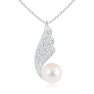 10mm AAA Freshwater Pearl Angel Wing Pendant with Diamonds in White Gold