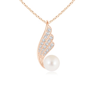 8mm AAA Freshwater Pearl Angel Wing Pendant with Diamonds in Rose Gold