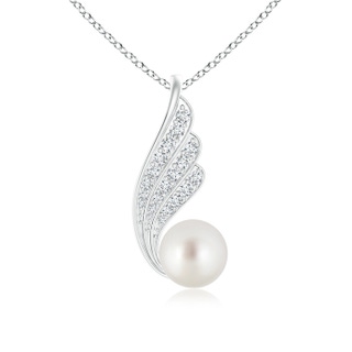 9mm AAA South Sea Cultured Pearl Angel Wing Pendant with Diamonds in White Gold