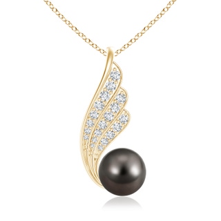 10mm AAA Tahitian Cultured Pearl Angel Wing Pendant with Diamonds in Yellow Gold