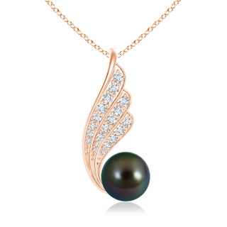 10mm AAAA Tahitian Cultured Pearl Angel Wing Pendant with Diamonds in Rose Gold