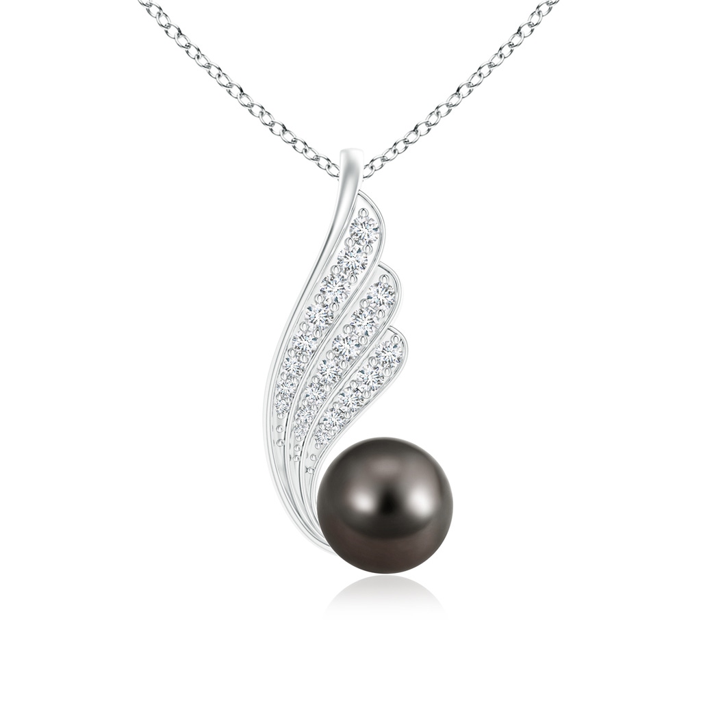 9mm AAA Tahitian Cultured Pearl Angel Wing Pendant with Diamonds in White Gold