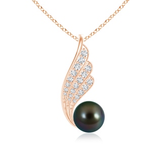 9mm AAAA Tahitian Cultured Pearl Angel Wing Pendant with Diamonds in Rose Gold