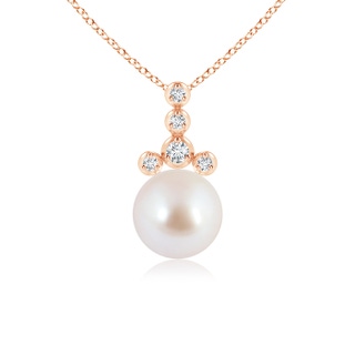 8mm AAA Akoya Cultured Pearl Drop Pendant with Round Diamonds in Rose Gold