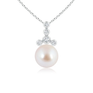 8mm AAA Akoya Cultured Pearl Drop Pendant with Round Diamonds in White Gold