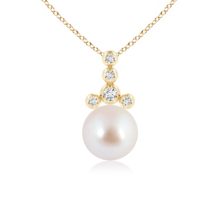 8mm AAA Akoya Cultured Pearl Drop Pendant with Round Diamonds in Yellow Gold