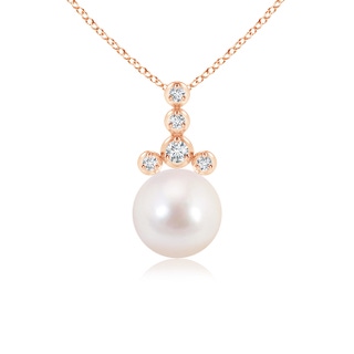 8mm AAAA Akoya Cultured Pearl Drop Pendant with Round Diamonds in Rose Gold