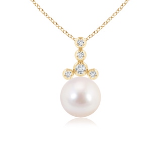 8mm AAAA Akoya Cultured Pearl Drop Pendant with Round Diamonds in Yellow Gold