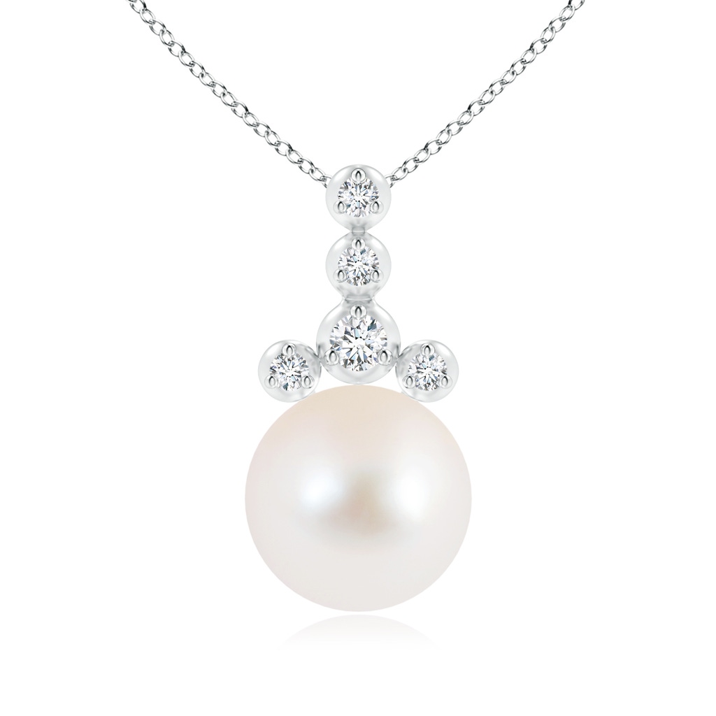 10mm AAA Freshwater Cultured Pearl Drop Pendant with Round Diamonds in S999 Silver