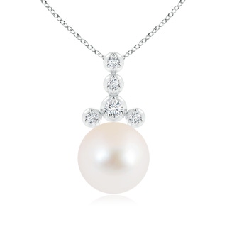 10mm AAA Freshwater Cultured Pearl Drop Pendant with Round Diamonds in S999 Silver