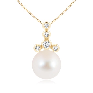 10mm AAA Freshwater Cultured Pearl Drop Pendant with Round Diamonds in Yellow Gold