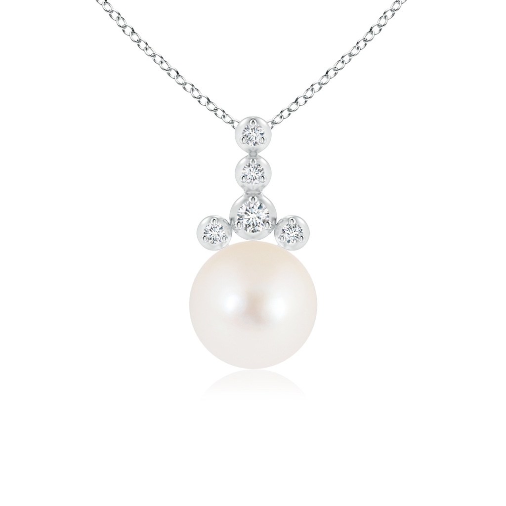 8mm AAA Freshwater Cultured Pearl Drop Pendant with Round Diamonds in White Gold 