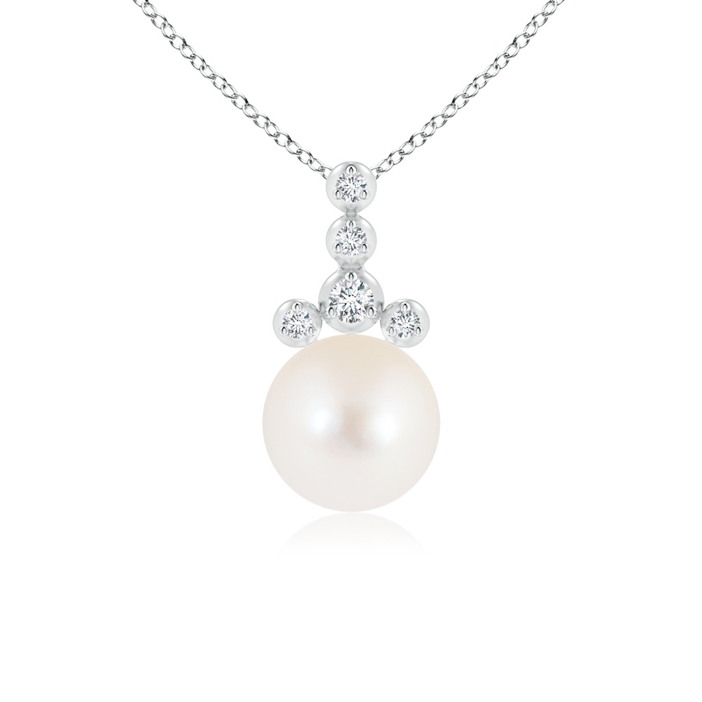 8mm AAA Freshwater Cultured Pearl Drop Pendant with Round Diamonds in White Gold